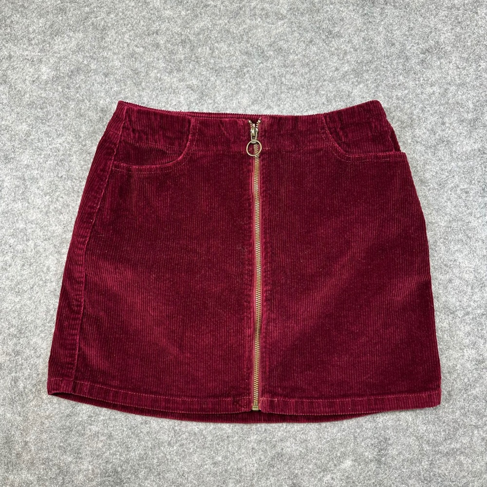 Mudd Corduroy Skirt Womens 9 Burgundy Red Full Zip Mini FLX Stretch JM94Y501RS‎